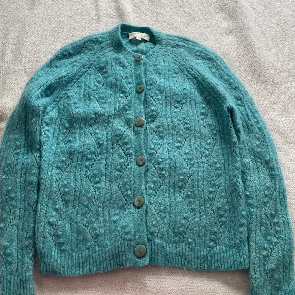 Sezane Teal Cable Knit Cardigan